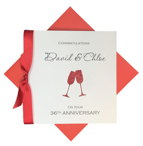 36th Anniversary Card - 36 Year Wedding Anniversary Luxury Greeting Card Personalised - Champagne