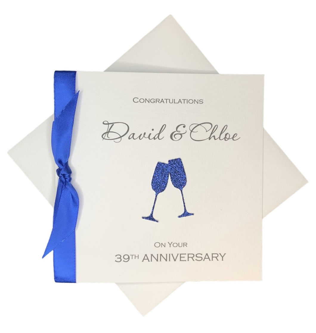 39th Anniversary Card - 39 Year Wedding Anniversary Luxury Greeting Card Personalised - Champagne