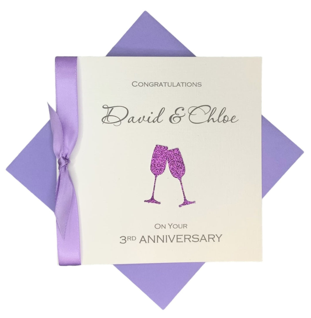 3rd Anniversary Card - Leather 3 Year Third Wedding Anniversary Luxury Greeting Card Personalised - Champagne