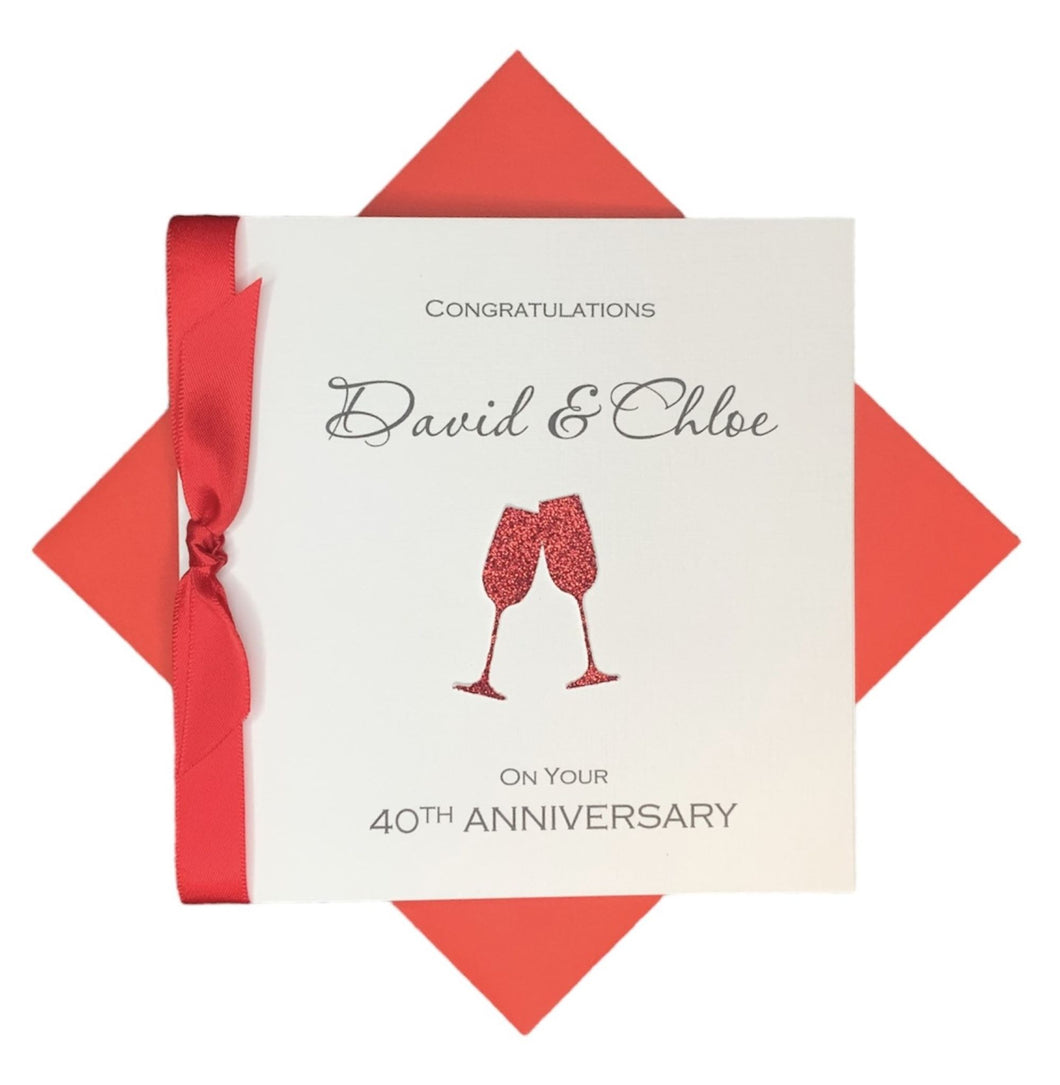 40th Anniversary Card - Ruby 40 Year Wedding Anniversary Luxury Greeting Card Personalised - Champagne