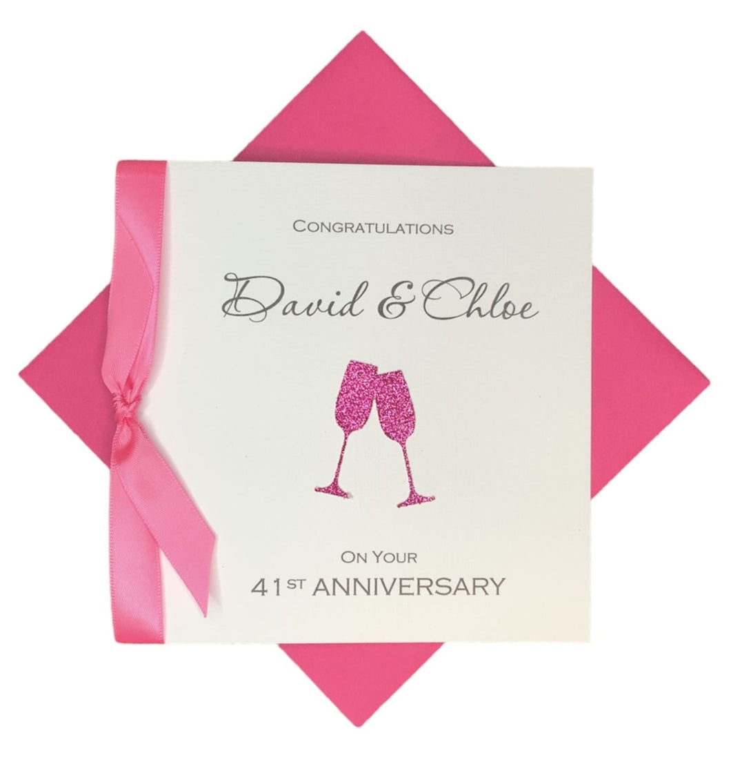 41st Anniversary Card - 41 Year Wedding Anniversary Luxury Greeting Card Personalised - Champagne