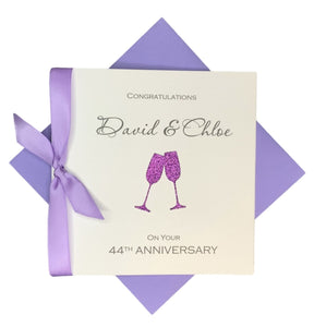 44th Anniversary Card - 44 Year Wedding Anniversary Luxury Greeting Card Personalised - Champagne