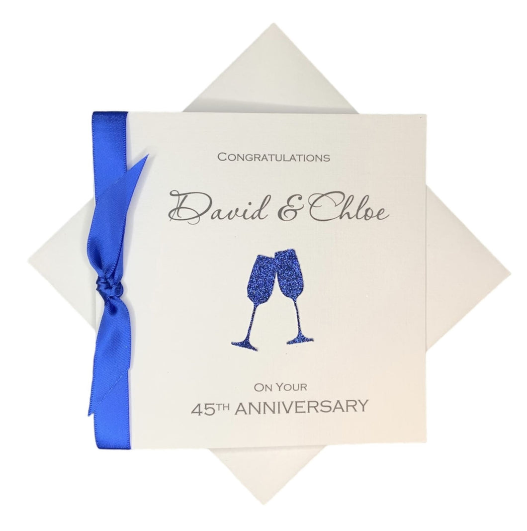 45th Anniversary Card - Sapphire 45 Year Wedding Anniversary Luxury Greeting Card Personalised - Champagne