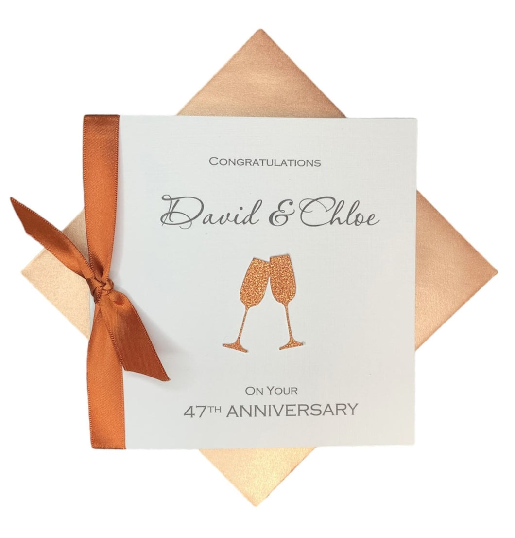 47th Anniversary Card - 47 Year Wedding Anniversary Luxury Greeting Card Personalised - Champagne