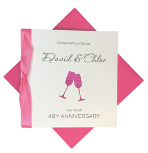 48th Anniversary Card - 48 Year Wedding Anniversary Luxury Greeting Card Personalised - Champagne