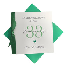 Load image into Gallery viewer, 33rd Wedding Anniversary Card - Amethyst 33 Year Thirty Third Greeting Card, Gift for Wife Husband Parents - 17 Colours- Ribbon Number
