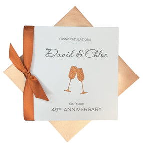 49th Anniversary Card - 49 Year Wedding Anniversary Luxury Greeting Card Personalised - Champagne