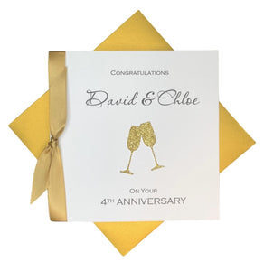 4th Anniversary Card - Linen 4 Year Fourth Wedding Anniversary Luxury Greeting Card Personalised - Champagne