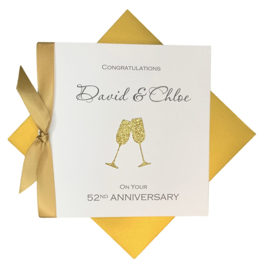 52nd Anniversary Card - 52 Year Wedding Anniversary Luxury Greeting Card Personalised - Champagne