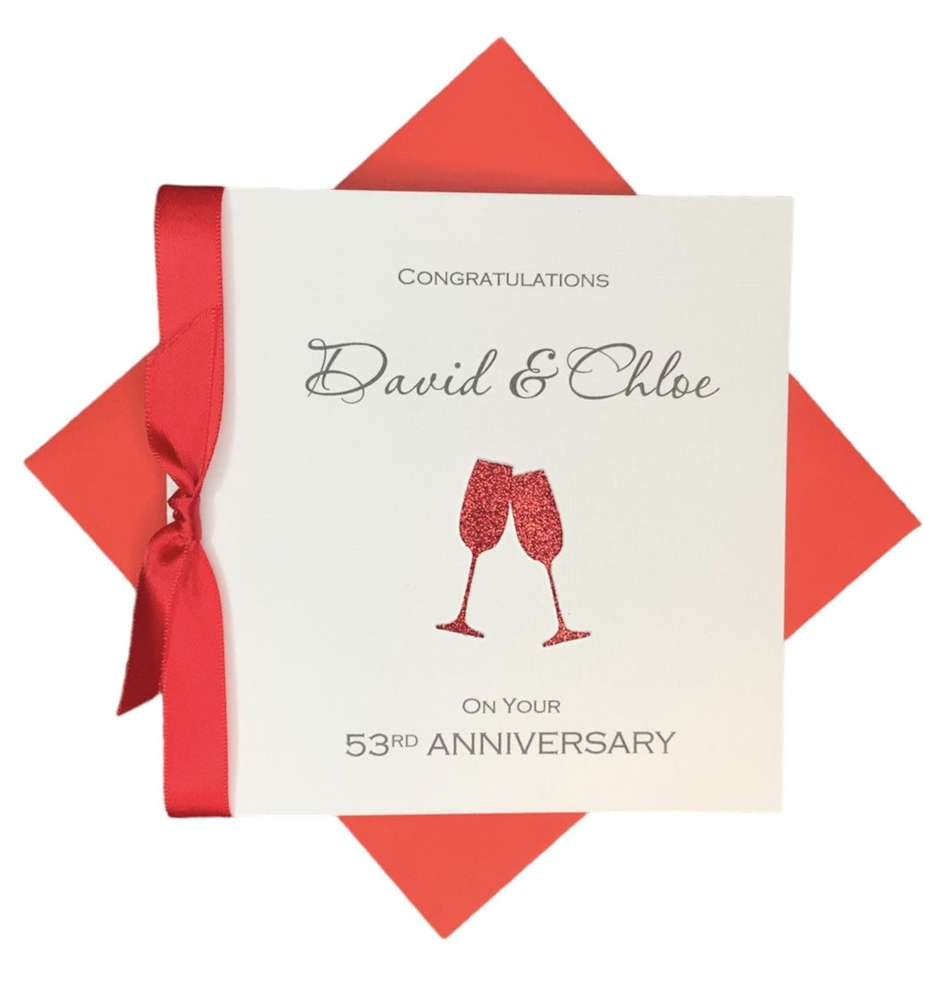 53rd Anniversary Card - 53 Year Wedding Anniversary Luxury Greeting Card Personalised - Champagne