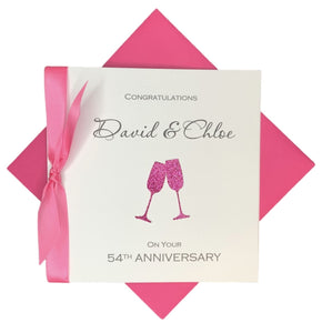 54th Anniversary Card - 54 Year Wedding Anniversary Luxury Greeting Card Personalised - Champagne