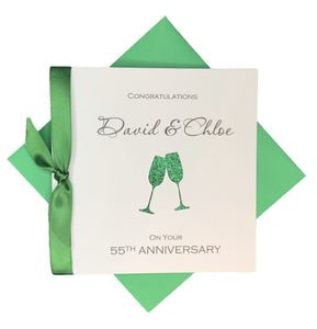 55th Anniversary Card - Emerald 55 Year Wedding Anniversary Luxury Greeting Card Personalised - Champagne