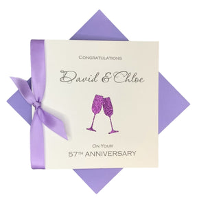 57th Anniversary Card - 57 Year Wedding Anniversary Luxury Greeting Card Personalised - Champagne