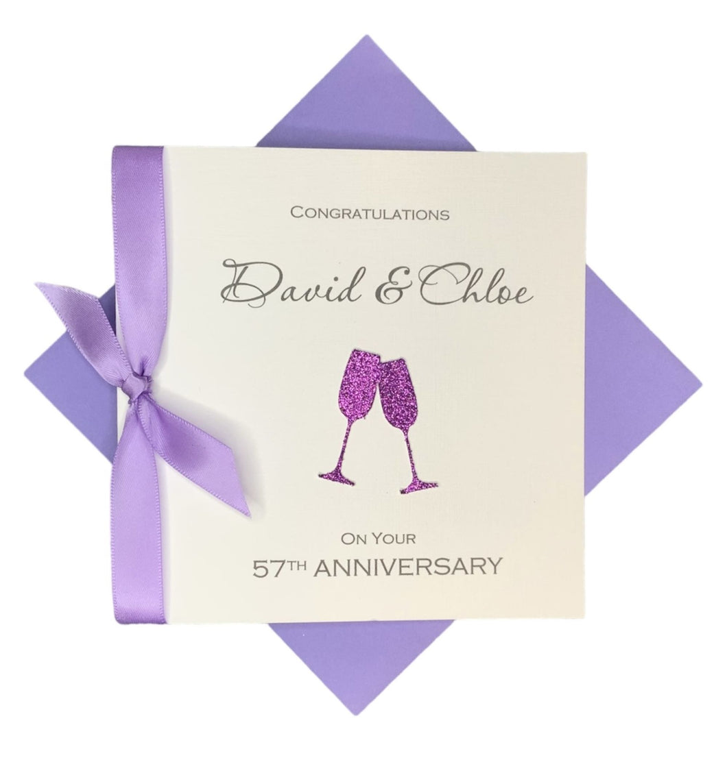 57th Anniversary Card - 57 Year Wedding Anniversary Luxury Greeting Card Personalised - Champagne