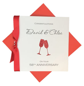 58th Anniversary Card - 58 Year Wedding Anniversary Luxury Greeting Card Personalised - Champagne