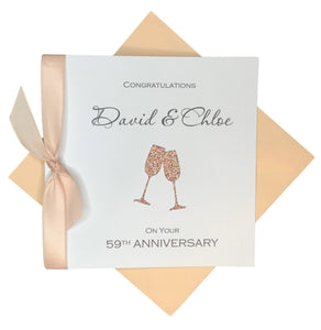 59thth Anniversary Card - 59 Year Wedding Anniversary Luxury Greeting Card Personalised - Champagne