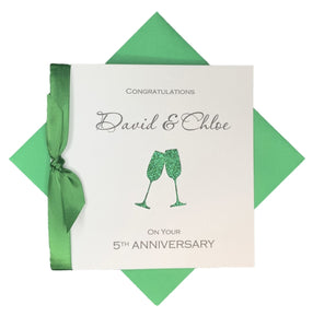 5th Anniversary Card - Wood 5 Year Fifth Wedding Anniversary Luxury Greeting Card Personalised - Champagne