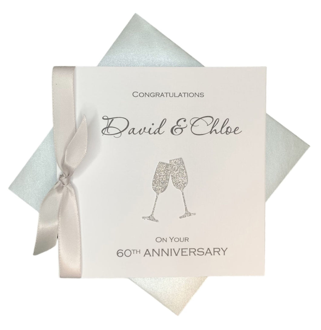 60th Anniversary Card - Diamond 60 Year Wedding Anniversary Luxury Greeting Card Personalised - Champagne