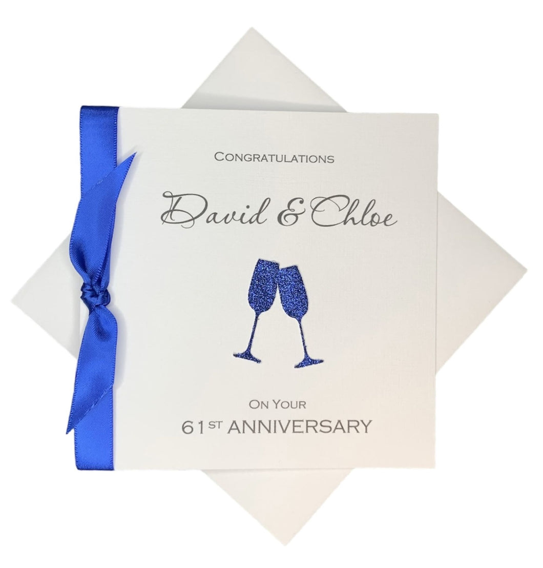 61st Anniversary Card - 61 Year Wedding Anniversary Luxury Greeting Card Personalised - Champagne