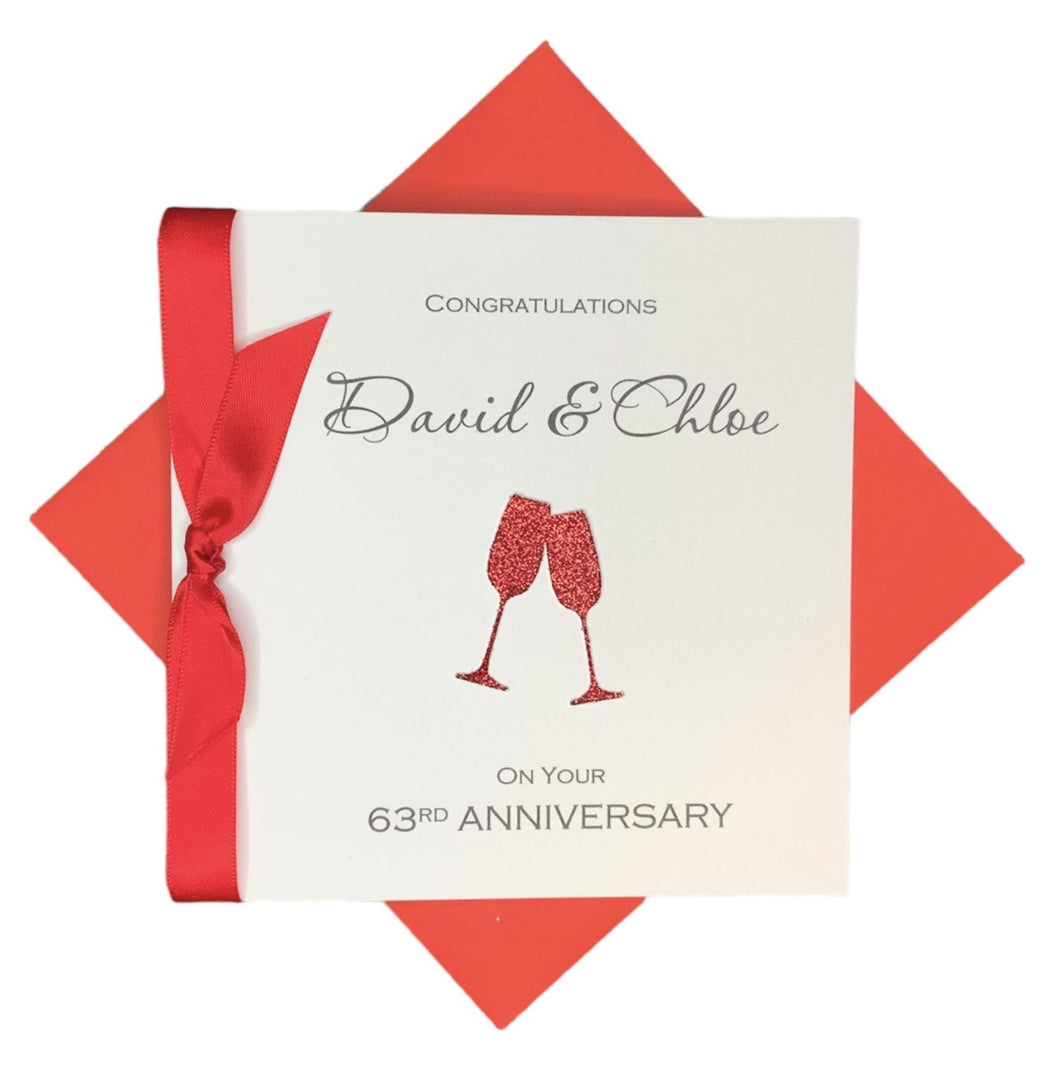 63rd Anniversary Card - 63 Year Wedding Anniversary Luxury Greeting Card Personalised - Champagne