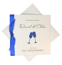 Load image into Gallery viewer, 65th Anniversary Card -Blue Sapphire 65 Year Wedding Anniversary Luxury Greeting Card Personalised - Champagne
