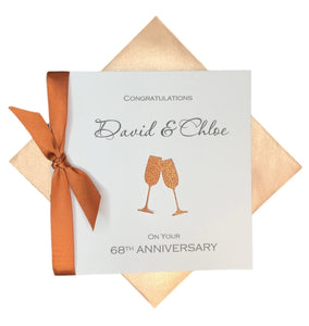 68th Anniversary Card - 68 Year Wedding Anniversary Luxury Greeting Card Personalised - Champagne