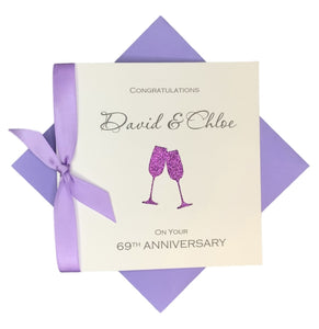 69th Anniversary Card - 69 Year Wedding Anniversary Luxury Greeting Card Personalised - Champagne