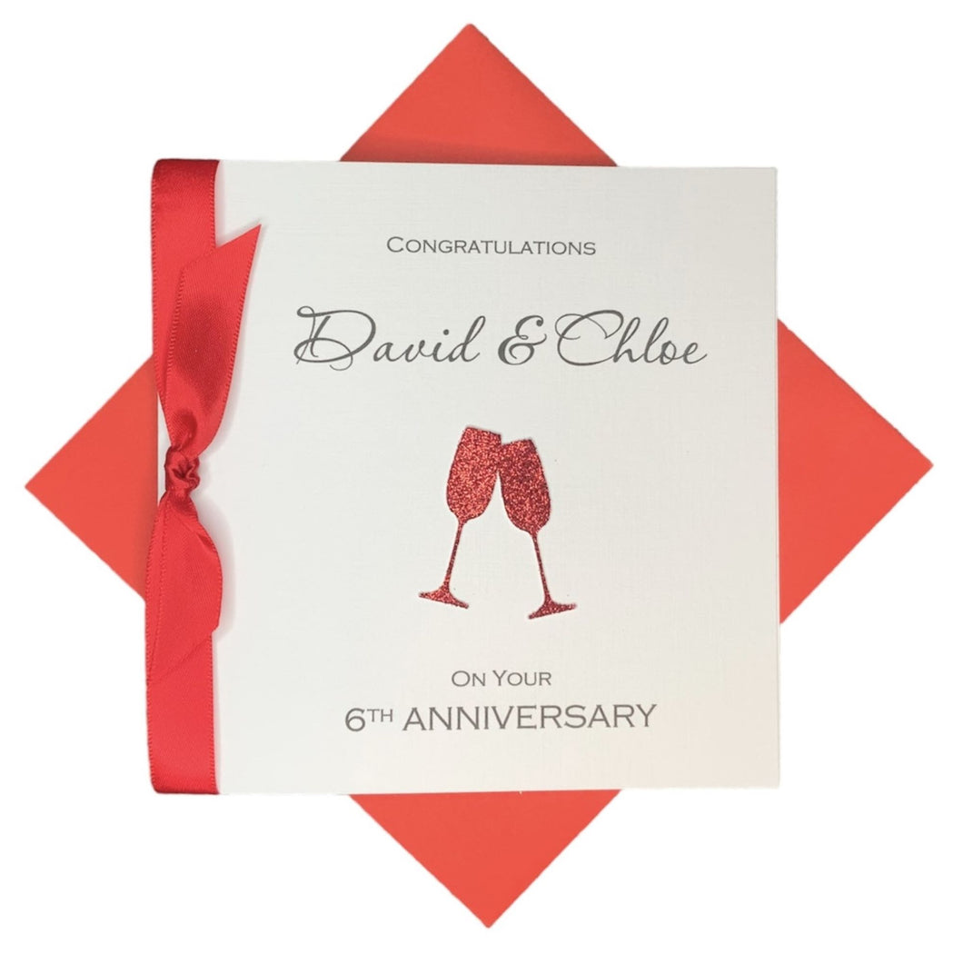 6th Anniversary Card - Iron 6 Year Sixth Wedding Anniversary Luxury Greeting Card Personalised - Champagne