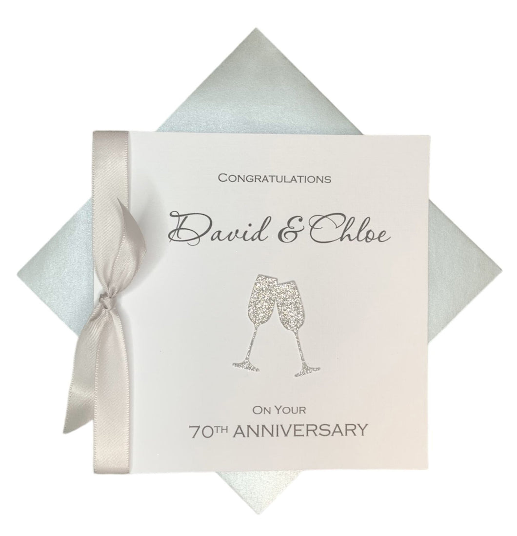 70th Anniversary Card - Platinum 70 Year Wedding Anniversary Luxury Greeting Card Personalised - Champagne