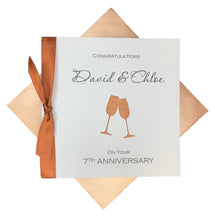 Load image into Gallery viewer, 7th Anniversary Card - Copper 7 Year Seventh Wedding Anniversary Luxury Greeting Card Personalised - Champagne
