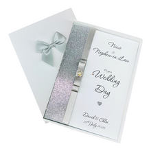 Load image into Gallery viewer, Niece &amp; Nephew-in-Law Wedding Day Card - Bride &amp; Groom Luxury Greeting Personalised Bow - 18 Colours
