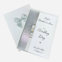 Load image into Gallery viewer, Sister &amp; Brother-in-Law Wedding Day Card - Bride &amp; Groom Luxury Greeting Personalised Bow - 18 Colours
