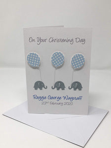 Elephant Balloon Boys Christening Card - Baptism, Naming Day Etc