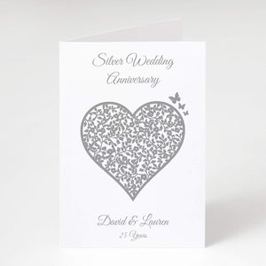 25th Silver Wedding Anniversary Personalised Card - 25 Years - Vintage Heart