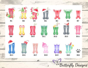 Christmas Wellington Boots Family Watercolour Print - Design 1