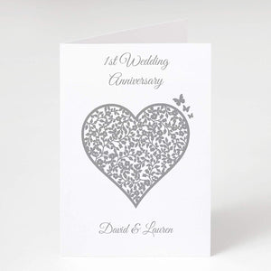 Any Year Wedding Anniversary Personalised Card - 1st, 2nd, 3rd, 4th, 5th etc - Vintage Heart