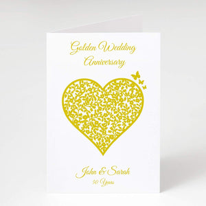 50th Golden Wedding Anniversary Personalised Card - 50 Years - Vintage Heart