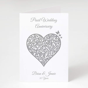 30th Pearl Wedding Anniversary Personalised Card - 30 Years - Vintage Heart