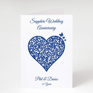 45th Sapphire Wedding Anniversary Personalised Card - 45 Years - Vintage Heart