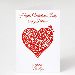 Valentine's Day Card 'To My Partner' Personalised I Love You Vintage Heart Gift Romantic