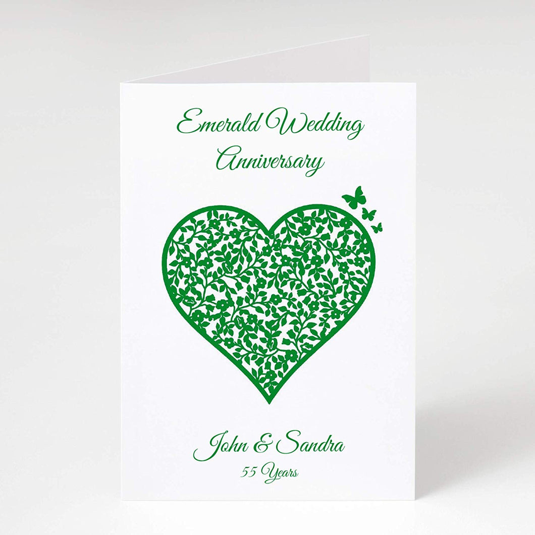 55th Emerald Wedding Anniversary Personalised Card - 55 Years - Vintage Heart