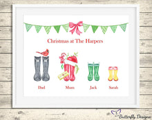Load image into Gallery viewer, Christmas Wellington Boots Family Watercolour Print - Design 1
