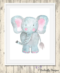 Elephant Watercolour Wildlife Animal A4 Print Picture