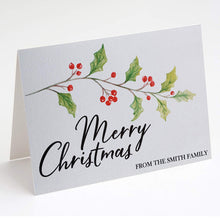 Load image into Gallery viewer, Merry Christmas Cards With Envelopes - Family Surname Holly Design

