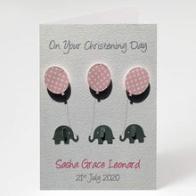 Load image into Gallery viewer, Elephant Balloon Girls Christening Card - Baptism, Naming Day Etc
