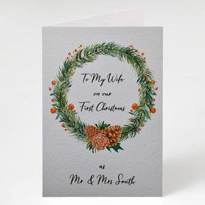 To My Wife/Husband On Our First Christmas As Mr & Mrs - Personalised Xmas Card