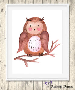Owl Watercolour Wildlife Animal A4 Print Picture