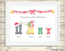 Load image into Gallery viewer, Christmas Wellington Boots Family Watercolour Print - Design 2
