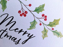 Load image into Gallery viewer, Merry Christmas Cards With Envelopes - Family Surname Holly Design
