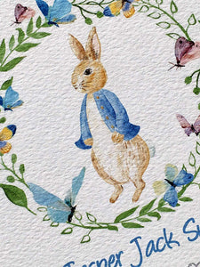 Peter Rabbit Wreath Personalised Boys Christening Card - Baptism, Naming Day Etc